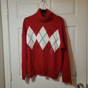 Red Argyle Turtleneck Sweater